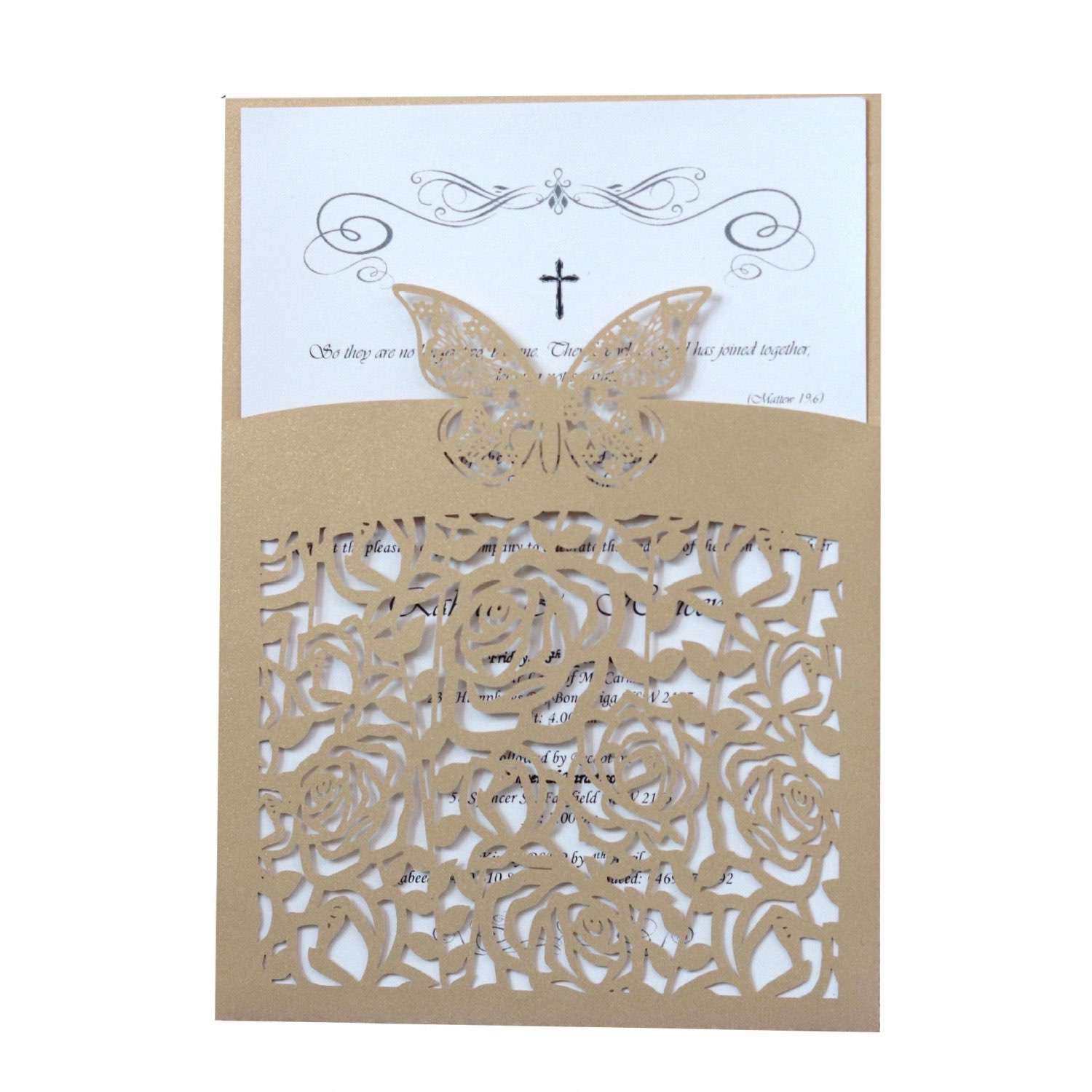 Wholesale Wedding Invitation Card Laser Rose Pattern Bowknot